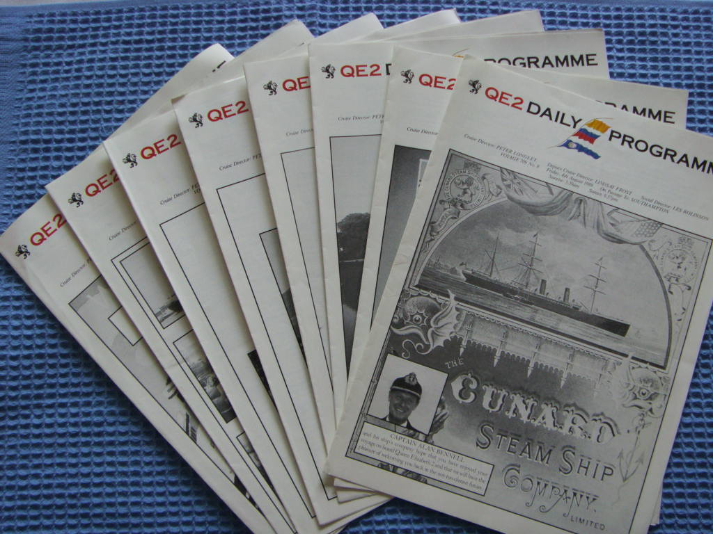 *SET OF 8 DAILY CRUISE ACTIVITY PROGRAMS FROM THE QE2 DATED 1989